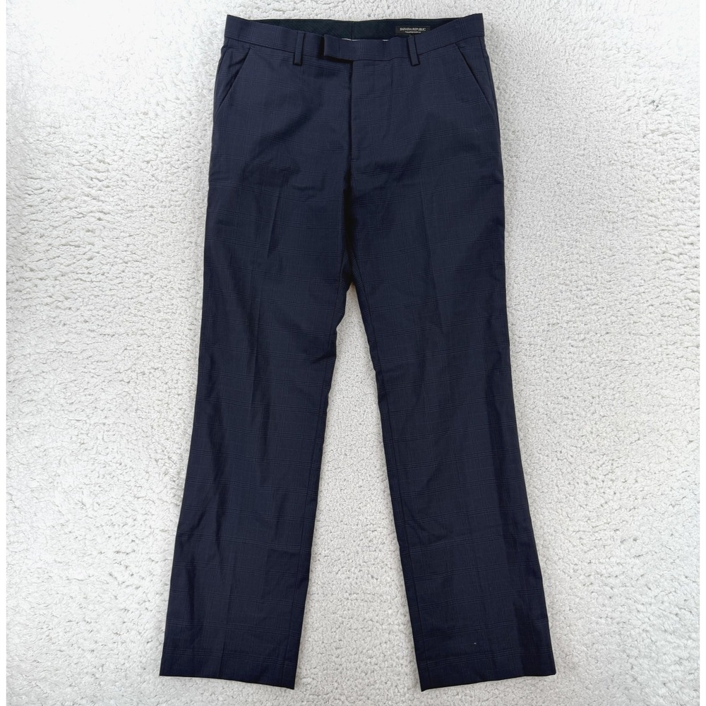 Banana Republic Mens 33x32 Blue Plaid Wool Tailored Slim Fit Dress Pants 932407